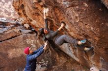 Bouldering in Hueco Tanks on 12/06/2019 with Blue Lizard Climbing and Yoga

Filename: SRM_20191206_1043390.jpg
Aperture: f/4.5
Shutter Speed: 1/250
Body: Canon EOS-1D Mark II
Lens: Canon EF 16-35mm f/2.8 L