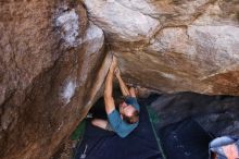 Bouldering in Hueco Tanks on 12/14/2019 with Blue Lizard Climbing and Yoga

Filename: SRM_20191214_1541280.jpg
Aperture: f/4.5
Shutter Speed: 1/250
Body: Canon EOS-1D Mark II
Lens: Canon EF 16-35mm f/2.8 L