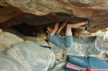 Bouldering in Hueco Tanks on 12/14/2019 with Blue Lizard Climbing and Yoga

Filename: SRM_20191214_1736450.jpg
Aperture: f/2.5
Shutter Speed: 1/250
Body: Canon EOS-1D Mark II
Lens: Canon EF 50mm f/1.8 II