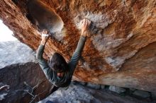 Bouldering in Hueco Tanks on 12/15/2019 with Blue Lizard Climbing and Yoga

Filename: SRM_20191215_1151471.jpg
Aperture: f/4.0
Shutter Speed: 1/250
Body: Canon EOS-1D Mark II
Lens: Canon EF 16-35mm f/2.8 L