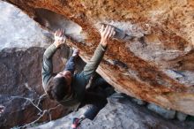 Bouldering in Hueco Tanks on 12/15/2019 with Blue Lizard Climbing and Yoga

Filename: SRM_20191215_1200410.jpg
Aperture: f/3.5
Shutter Speed: 1/250
Body: Canon EOS-1D Mark II
Lens: Canon EF 16-35mm f/2.8 L