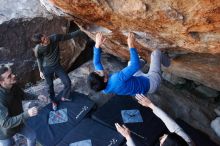 Bouldering in Hueco Tanks on 12/15/2019 with Blue Lizard Climbing and Yoga

Filename: SRM_20191215_1207140.jpg
Aperture: f/5.0
Shutter Speed: 1/250
Body: Canon EOS-1D Mark II
Lens: Canon EF 16-35mm f/2.8 L