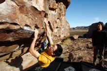 Bouldering in Hueco Tanks on 12/16/2019 with Blue Lizard Climbing and Yoga

Filename: SRM_20191216_1011330.jpg
Aperture: f/8.0
Shutter Speed: 1/400
Body: Canon EOS-1D Mark II
Lens: Canon EF 16-35mm f/2.8 L