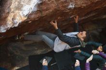 Bouldering in Hueco Tanks on 12/16/2019 with Blue Lizard Climbing and Yoga

Filename: SRM_20191216_1146580.jpg
Aperture: f/3.2
Shutter Speed: 1/250
Body: Canon EOS-1D Mark II
Lens: Canon EF 50mm f/1.8 II