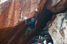 Bouldering in Hueco Tanks on 12/16/2019 with Blue Lizard Climbing and Yoga

Filename: SRM_20191216_1747560.jpg
Aperture: f/2.8
Shutter Speed: 1/250
Body: Canon EOS-1D Mark II
Lens: Canon EF 50mm f/1.8 II