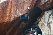 Bouldering in Hueco Tanks on 12/16/2019 with Blue Lizard Climbing and Yoga

Filename: SRM_20191216_1747560.jpg
Aperture: f/2.8
Shutter Speed: 1/250
Body: Canon EOS-1D Mark II
Lens: Canon EF 50mm f/1.8 II