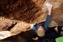 Bouldering in Hueco Tanks on 12/23/2019 with Blue Lizard Climbing and Yoga

Filename: SRM_20191223_1521071.jpg
Aperture: f/3.5
Shutter Speed: 1/250
Body: Canon EOS-1D Mark II
Lens: Canon EF 16-35mm f/2.8 L