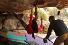 Bouldering in Hueco Tanks on 12/24/2019 with Blue Lizard Climbing and Yoga

Filename: SRM_20191224_1608480.jpg
Aperture: f/3.2
Shutter Speed: 1/200
Body: Canon EOS-1D Mark II
Lens: Canon EF 50mm f/1.8 II