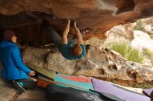 Bouldering in Hueco Tanks on 12/24/2019 with Blue Lizard Climbing and Yoga

Filename: SRM_20191224_1610590.jpg
Aperture: f/2.8
Shutter Speed: 1/200
Body: Canon EOS-1D Mark II
Lens: Canon EF 50mm f/1.8 II