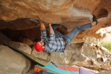 Bouldering in Hueco Tanks on 12/24/2019 with Blue Lizard Climbing and Yoga

Filename: SRM_20191224_1616390.jpg
Aperture: f/2.2
Shutter Speed: 1/200
Body: Canon EOS-1D Mark II
Lens: Canon EF 50mm f/1.8 II