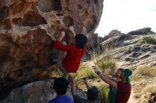 Bouldering in Hueco Tanks on 12/26/2019 with Blue Lizard Climbing and Yoga

Filename: SRM_20191226_1121330.jpg
Aperture: f/6.3
Shutter Speed: 1/250
Body: Canon EOS-1D Mark II
Lens: Canon EF 50mm f/1.8 II