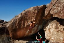 Bouldering in Hueco Tanks on 12/26/2019 with Blue Lizard Climbing and Yoga

Filename: SRM_20191226_1349500.jpg
Aperture: f/9.0
Shutter Speed: 1/250
Body: Canon EOS-1D Mark II
Lens: Canon EF 16-35mm f/2.8 L