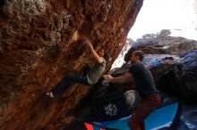 Bouldering in Hueco Tanks on 12/26/2019 with Blue Lizard Climbing and Yoga

Filename: SRM_20191226_1611250.jpg
Aperture: f/5.6
Shutter Speed: 1/250
Body: Canon EOS-1D Mark II
Lens: Canon EF 16-35mm f/2.8 L