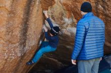 Bouldering in Hueco Tanks on 12/27/2019 with Blue Lizard Climbing and Yoga

Filename: SRM_20191227_1042210.jpg
Aperture: f/3.5
Shutter Speed: 1/320
Body: Canon EOS-1D Mark II
Lens: Canon EF 50mm f/1.8 II