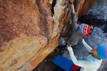 Bouldering in Hueco Tanks on 12/27/2019 with Blue Lizard Climbing and Yoga

Filename: SRM_20191227_1105451.jpg
Aperture: f/6.3
Shutter Speed: 1/250
Body: Canon EOS-1D Mark II
Lens: Canon EF 16-35mm f/2.8 L