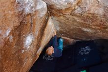 Bouldering in Hueco Tanks on 12/27/2019 with Blue Lizard Climbing and Yoga

Filename: SRM_20191227_1115570.jpg
Aperture: f/4.5
Shutter Speed: 1/250
Body: Canon EOS-1D Mark II
Lens: Canon EF 16-35mm f/2.8 L