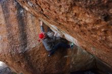 Bouldering in Hueco Tanks on 12/27/2019 with Blue Lizard Climbing and Yoga

Filename: SRM_20191227_1120110.jpg
Aperture: f/6.3
Shutter Speed: 1/250
Body: Canon EOS-1D Mark II
Lens: Canon EF 16-35mm f/2.8 L