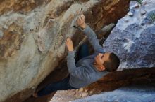 Bouldering in Hueco Tanks on 12/27/2019 with Blue Lizard Climbing and Yoga

Filename: SRM_20191227_1225500.jpg
Aperture: f/4.0
Shutter Speed: 1/320
Body: Canon EOS-1D Mark II
Lens: Canon EF 50mm f/1.8 II