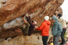 Bouldering in Hueco Tanks on 12/28/2019 with Blue Lizard Climbing and Yoga

Filename: SRM_20191228_1255360.jpg
Aperture: f/4.0
Shutter Speed: 1/400
Body: Canon EOS-1D Mark II
Lens: Canon EF 50mm f/1.8 II