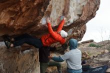 Bouldering in Hueco Tanks on 12/28/2019 with Blue Lizard Climbing and Yoga

Filename: SRM_20191228_1334580.jpg
Aperture: f/4.5
Shutter Speed: 1/400
Body: Canon EOS-1D Mark II
Lens: Canon EF 50mm f/1.8 II