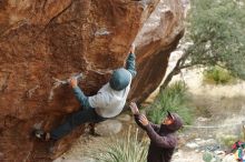 Bouldering in Hueco Tanks on 12/28/2019 with Blue Lizard Climbing and Yoga

Filename: SRM_20191228_1422480.jpg
Aperture: f/3.2
Shutter Speed: 1/400
Body: Canon EOS-1D Mark II
Lens: Canon EF 50mm f/1.8 II