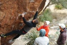 Bouldering in Hueco Tanks on 12/28/2019 with Blue Lizard Climbing and Yoga

Filename: SRM_20191228_1433260.jpg
Aperture: f/3.2
Shutter Speed: 1/250
Body: Canon EOS-1D Mark II
Lens: Canon EF 50mm f/1.8 II