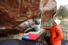 Bouldering in Hueco Tanks on 12/28/2019 with Blue Lizard Climbing and Yoga

Filename: SRM_20191228_1514270.jpg
Aperture: f/7.1
Shutter Speed: 1/250
Body: Canon EOS-1D Mark II
Lens: Canon EF 16-35mm f/2.8 L