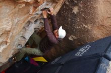 Bouldering in Hueco Tanks on 12/28/2019 with Blue Lizard Climbing and Yoga

Filename: SRM_20191228_1621120.jpg
Aperture: f/5.0
Shutter Speed: 1/250
Body: Canon EOS-1D Mark II
Lens: Canon EF 16-35mm f/2.8 L