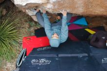 Bouldering in Hueco Tanks on 12/28/2019 with Blue Lizard Climbing and Yoga

Filename: SRM_20191228_1703410.jpg
Aperture: f/2.5
Shutter Speed: 1/250
Body: Canon EOS-1D Mark II
Lens: Canon EF 50mm f/1.8 II