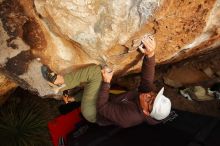 Bouldering in Hueco Tanks on 12/28/2019 with Blue Lizard Climbing and Yoga

Filename: SRM_20191228_1726210.jpg
Aperture: f/7.1
Shutter Speed: 1/250
Body: Canon EOS-1D Mark II
Lens: Canon EF 16-35mm f/2.8 L