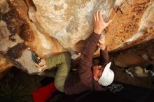 Bouldering in Hueco Tanks on 12/28/2019 with Blue Lizard Climbing and Yoga

Filename: SRM_20191228_1726260.jpg
Aperture: f/7.1
Shutter Speed: 1/250
Body: Canon EOS-1D Mark II
Lens: Canon EF 16-35mm f/2.8 L