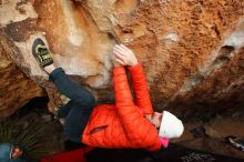 Bouldering in Hueco Tanks on 12/28/2019 with Blue Lizard Climbing and Yoga
Filename: SRM_20191228_1751160.jpg
Aperture: f/5.0
Shutter Speed: 1/250
Body: Canon EOS-1D Mark II
Lens: Canon EF 16-35mm f/2.8 L