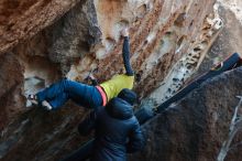 Bouldering in Hueco Tanks on 12/29/2019 with Blue Lizard Climbing and Yoga

Filename: SRM_20191229_1116240.jpg
Aperture: f/3.2
Shutter Speed: 1/250
Body: Canon EOS-1D Mark II
Lens: Canon EF 50mm f/1.8 II