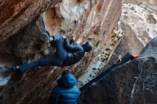 Bouldering in Hueco Tanks on 12/29/2019 with Blue Lizard Climbing and Yoga

Filename: SRM_20191229_1119500.jpg
Aperture: f/3.5
Shutter Speed: 1/250
Body: Canon EOS-1D Mark II
Lens: Canon EF 50mm f/1.8 II