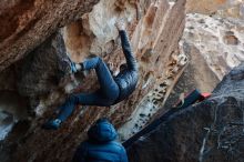 Bouldering in Hueco Tanks on 12/29/2019 with Blue Lizard Climbing and Yoga

Filename: SRM_20191229_1119520.jpg
Aperture: f/4.0
Shutter Speed: 1/250
Body: Canon EOS-1D Mark II
Lens: Canon EF 50mm f/1.8 II