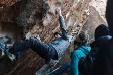 Bouldering in Hueco Tanks on 12/29/2019 with Blue Lizard Climbing and Yoga

Filename: SRM_20191229_1121460.jpg
Aperture: f/3.2
Shutter Speed: 1/250
Body: Canon EOS-1D Mark II
Lens: Canon EF 50mm f/1.8 II