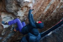 Bouldering in Hueco Tanks on 12/29/2019 with Blue Lizard Climbing and Yoga

Filename: SRM_20191229_1137390.jpg
Aperture: f/2.8
Shutter Speed: 1/250
Body: Canon EOS-1D Mark II
Lens: Canon EF 50mm f/1.8 II