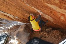 Bouldering in Hueco Tanks on 12/29/2019 with Blue Lizard Climbing and Yoga

Filename: SRM_20191229_1530460.jpg
Aperture: f/4.5
Shutter Speed: 1/320
Body: Canon EOS-1D Mark II
Lens: Canon EF 50mm f/1.8 II