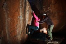 Bouldering in Hueco Tanks on 12/30/2019 with Blue Lizard Climbing and Yoga

Filename: SRM_20191230_1141370.jpg
Aperture: f/5.6
Shutter Speed: 1/250
Body: Canon EOS-1D Mark II
Lens: Canon EF 16-35mm f/2.8 L