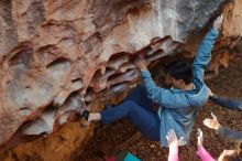 Bouldering in Hueco Tanks on 12/30/2019 with Blue Lizard Climbing and Yoga

Filename: SRM_20191230_1643240.jpg
Aperture: f/2.8
Shutter Speed: 1/200
Body: Canon EOS-1D Mark II
Lens: Canon EF 50mm f/1.8 II