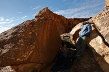 Bouldering in Hueco Tanks on 12/31/2019 with Blue Lizard Climbing and Yoga

Filename: SRM_20191231_1240450.jpg
Aperture: f/8.0
Shutter Speed: 1/250
Body: Canon EOS-1D Mark II
Lens: Canon EF 16-35mm f/2.8 L