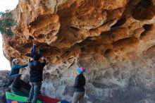 Bouldering in Hueco Tanks on 01/01/2020 with Blue Lizard Climbing and Yoga

Filename: SRM_20200101_1521110.jpg
Aperture: f/5.6
Shutter Speed: 1/250
Body: Canon EOS-1D Mark II
Lens: Canon EF 16-35mm f/2.8 L