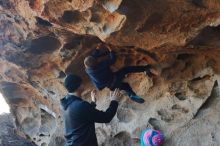 Bouldering in Hueco Tanks on 01/01/2020 with Blue Lizard Climbing and Yoga

Filename: SRM_20200101_1538350.jpg
Aperture: f/5.6
Shutter Speed: 1/250
Body: Canon EOS-1D Mark II
Lens: Canon EF 50mm f/1.8 II