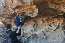 Bouldering in Hueco Tanks on 01/01/2020 with Blue Lizard Climbing and Yoga

Filename: SRM_20200101_1539180.jpg
Aperture: f/3.5
Shutter Speed: 1/250
Body: Canon EOS-1D Mark II
Lens: Canon EF 50mm f/1.8 II