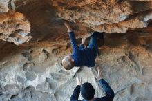 Bouldering in Hueco Tanks on 01/01/2020 with Blue Lizard Climbing and Yoga

Filename: SRM_20200101_1555160.jpg
Aperture: f/3.5
Shutter Speed: 1/250
Body: Canon EOS-1D Mark II
Lens: Canon EF 50mm f/1.8 II