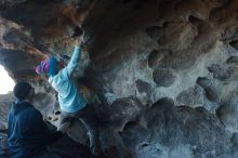 Bouldering in Hueco Tanks on 01/01/2020 with Blue Lizard Climbing and Yoga

Filename: SRM_20200101_1558200.jpg
Aperture: f/6.3
Shutter Speed: 1/250
Body: Canon EOS-1D Mark II
Lens: Canon EF 50mm f/1.8 II