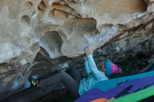 Bouldering in Hueco Tanks on 01/01/2020 with Blue Lizard Climbing and Yoga

Filename: SRM_20200101_1618430.jpg
Aperture: f/4.5
Shutter Speed: 1/250
Body: Canon EOS-1D Mark II
Lens: Canon EF 50mm f/1.8 II