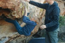 Bouldering in Hueco Tanks on 01/01/2020 with Blue Lizard Climbing and Yoga

Filename: SRM_20200101_1631500.jpg
Aperture: f/3.2
Shutter Speed: 1/250
Body: Canon EOS-1D Mark II
Lens: Canon EF 50mm f/1.8 II