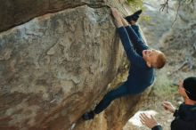 Bouldering in Hueco Tanks on 01/01/2020 with Blue Lizard Climbing and Yoga

Filename: SRM_20200101_1746200.jpg
Aperture: f/2.8
Shutter Speed: 1/250
Body: Canon EOS-1D Mark II
Lens: Canon EF 50mm f/1.8 II