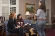 Brittany Hibbs, [name removed], Cara Scott, and Rachel Hernandez (from left) having a discussion at the Alpha Delta Pi Christmas party, Sunday, December 10, 2006.

Filename: SRM_20061210_1824025.jpg
Aperture: f/5.0
Shutter Speed: 1/100
Body: Canon EOS 20D
Lens: Canon EF-S 18-55mm f/3.5-5.6